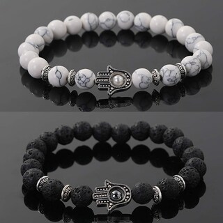Foto 5 | Foto 5 | Pulsera Kikila Hamsa Howlite + Lava Beads De 6 Mm Elástica - Venta Internacional.