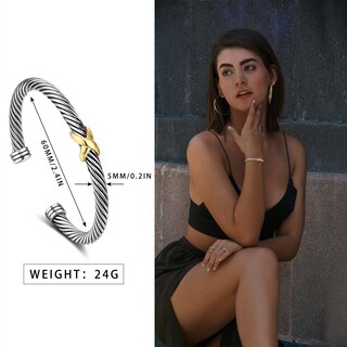 Foto 6 | Foto 6 | Brazalete Nandudu Cable Wire En Dos Tonos Chapado En Plata Trenzada - Venta Internacional.