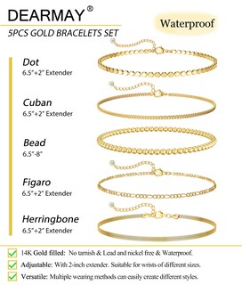 Foto 4 | Foto 4 | Pulsera Dearmay Delicada Cadena De Oro De 14 Quilates Para Mujer Juego De 5 - Venta Internacional.
