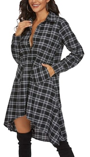 Foto 5 | Foto 5 | Vestido Camisero Olrain Para Mujer  Cuello En V  Manga Larga  Negro - Venta Internacional.