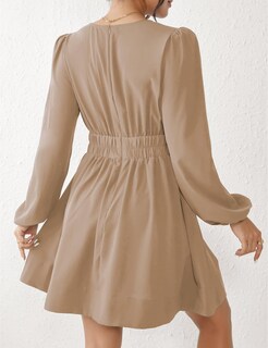 Foto 4 | Foto 4 | Vestido Faiable Mini Con Cuello En V Profundo Y Manga Larga Para Mujer Color Caqui - Venta Internacional.