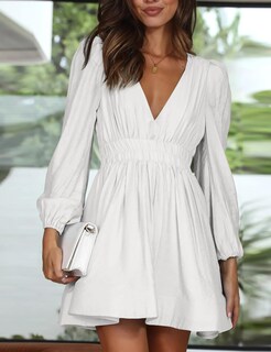Foto 5 | Foto 5 | Vestido Faiable Mini Con Cuello En V Profundo Y Manga Larga Para Mujer Blanco - Venta Internacional.