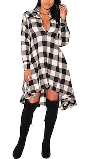 Foto 1 | Foto 1 | Vestido Camisero Olrain Para Mujer Cuello En V Manga Larga Blanco - Venta Internacional.