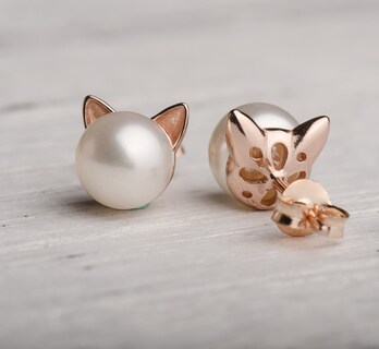 Foto 4 | Foto 4 | Pendientes S.leaf Cat Pearl De Plata De Ley Para Mujer - Venta Internacional.
