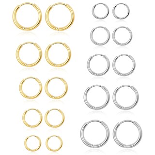 Foto 1 | Foto 1 | Juego De Pendientes Tipo Argolla Senteria Plata Y Oro Acero Quirúrgico 10 Pares - Venta Internacional.