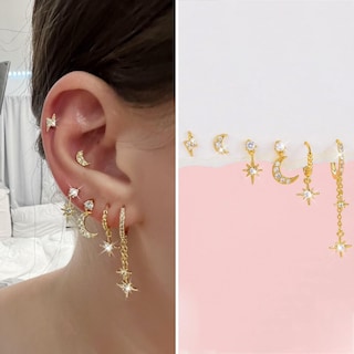 Foto 4 | Foto 4 | Set De Pendientes Harry Y Henry De Oro De 14 Quilates Para Mujer (6 Pares) - Venta Internacional.