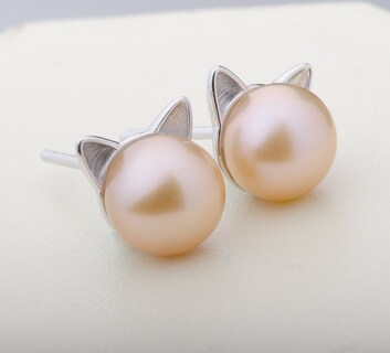Foto 4 | Foto 4 | Pendientes S.leaf Cat Pearl De Plata De Ley Para Mujer - Venta Internacional.
