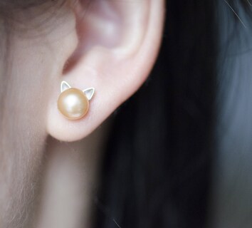 Foto 5 | Foto 5 | Pendientes S.leaf Cat Pearl De Plata De Ley Para Mujer - Venta Internacional.