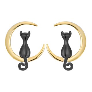 Foto 1 | Foto 1 | Pendientes S.leaf Cat Moon De Plata De Ley Chapados En Oro De 18 Quilates - Venta Internacional.