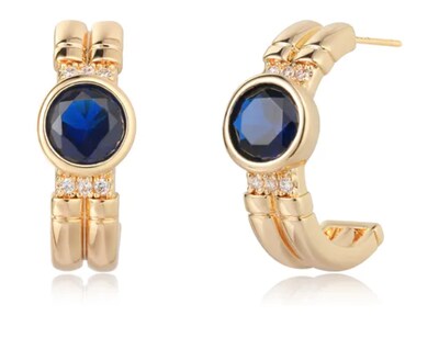 Foto 1 | Foto 1 | Aretes Xtellar Dorados Con Zafiro Azul