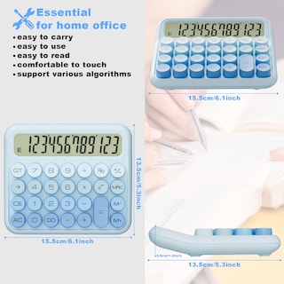 Foto 2 | Foto 2 | Calculadora Decklit Pantalla Lcd Mecánica De 12 Dígitos Color Azul Hielo - Venta Internacional.