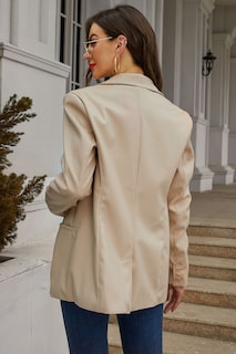 Foto 2 | Foto 2 | Chaqueta Tipo Blazer Risissida De Piel Sintética Para Mujer Talla Grande Color Beige - Venta Internacional.