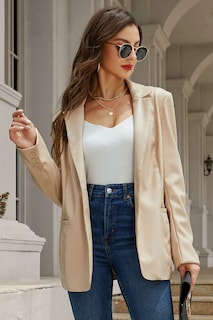 Foto 5 | Foto 5 | Chaqueta Tipo Blazer Risissida De Piel Sintética Para Mujer Talla Grande Color Beige - Venta Internacional.