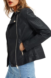 Foto 2 | Foto 2 | Chaqueta Geschallino De Piel Sintética Para Mujer Color Negro Primavera Y Otoño Xl - Venta Internacional.
