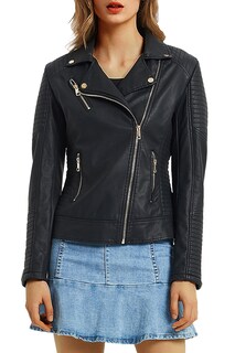 Foto 3 | Foto 3 | Chaqueta Geschallino De Piel Sintética Para Mujer Color Negro Primavera Y Otoño Xl - Venta Internacional.