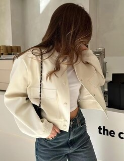 Foto 4 | Foto 4 | Chaqueta Megfie Cropped Bomber Para Mujer  Color Beige  Talla S - Venta Internacional.