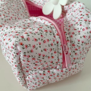 Foto 6 | Foto 6 | Bolsa De Maquillaje Haiyosha Coquette Floral Acolchada De Algodón Rosa - Venta Internacional.
