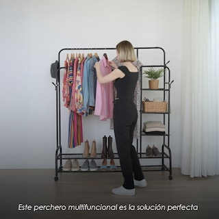 Foto 7 | Foto 7 | Perchero Metálico Con Zapatera Y Estantes Laterales Ilios Innova Doble Tubo Para Organizar Ropa Zapatos Y Accesorios