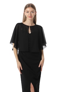 Foto 1 | Foto 1 | Vestido De Noche Capelet Hotshawl Chiffon Para Mujer Negro - Venta Internacional.