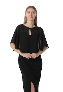 Foto 3 | Foto 3 | Vestido De Noche Capelet Hotshawl Chiffon Para Mujer Negro - Venta Internacional.