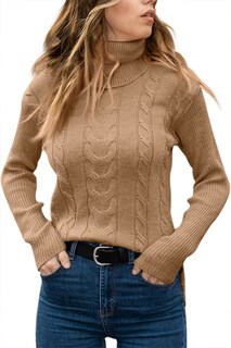 Foto 2 | Foto 2 | Jersey De Cuello Alto Langwyqu Para Mujer Tejido Trenzado Manga Larga - Venta Internacional.