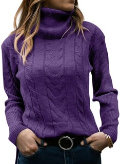 Foto 1 | Foto 1 | Jersey Langwyqu De Cuello Alto De Punto Trenzado De Manga Larga Para Mujer Color Morado - Venta Internacional.