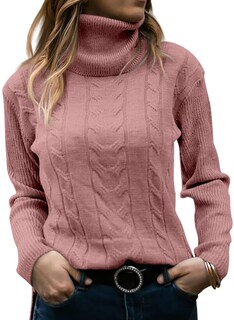 Foto 1 | Foto 1 | Jersey De Cuello Alto Langwyqu Para Mujer De Punto Trenzado Rosa Oscuro - Venta Internacional.
