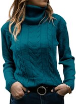 Jersey De Cuello Alto Langwyqu Para Mujer  Tejido Trenzado  Azul Lago - Venta Internacional.