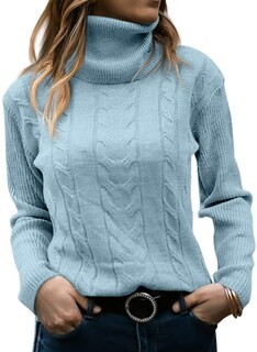Foto 1 | Foto 1 | Jersey De Cuello Alto Langwyqu Para Mujer Tejido Trenzado Azul Claro - Venta Internacional.