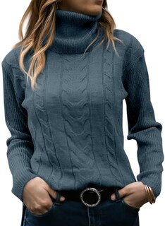 Foto 1 | Foto 1 | Jersey Langwyqu De Cuello Alto De Punto Trenzado Para Mujer Azul Marino - Venta Internacional.