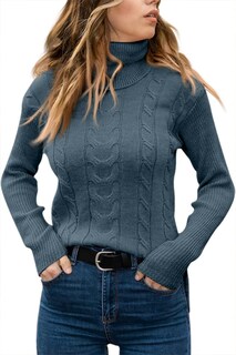 Foto 2 | Foto 2 | Jersey Langwyqu De Cuello Alto De Punto Trenzado Para Mujer Azul Marino - Venta Internacional.