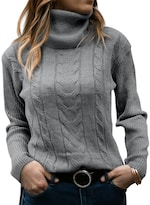 Jersey De Cuello Alto Langwyqu Para Mujer  Tejido Trenzado  Manga Larga  Gris - Venta Internacional.