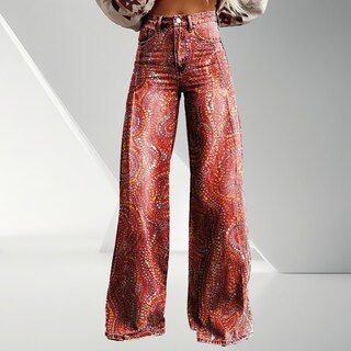 Foto 2 | Foto 2 | Pantalones Palazzo Lufhbehb Para Mujer Cintura Alta Estampado Floral Bohemio - Venta Internacional.