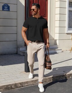 Foto 4 | Foto 4 | Camiseta Coofandy Cotton Henley Para Hombre Negra De Manga Corta - Venta Internacional.