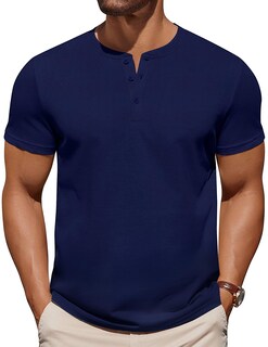 Foto 1 | Foto 1 | Camiseta Coofandy Henley Para Hombre Azul Marino De Algodón - Venta Internacional.