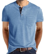 Camiseta Gleam Ledra Henley De Manga Corta Para Hombre Algodón C Azul Claro - Venta Internacional.