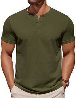 Foto 1 | Foto 1 | Camiseta Coofandy Henley Para Hombre De Manga Corta Verde Militar - Venta Internacional.