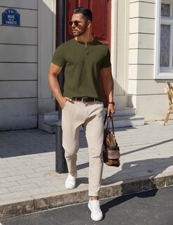 Foto 4 | Foto 4 | Camiseta Coofandy Henley Para Hombre De Manga Corta Verde Militar - Venta Internacional.