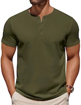Camiseta Coofandy Henley Para Hombre Color Verde Militar Algodón/poliéster - Venta Internacional.