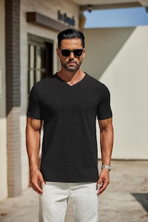 Foto 2 | Foto 2 | Camiseta Coofandy Para Hombre Manga Corta Cuello En V Casual Verano - Venta Internacional.