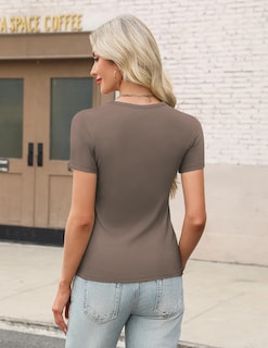 Foto 5 | Foto 5 | Camiseta Zeagoo Para Mujer  Manga Corta  Acanalada  Casual - Venta Internacional.