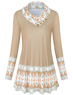 Foto 1 | Foto 1 | Sudadera Tipo Túnica Miusey Para Mujer Cuello Vuelto Patchwork Color Caqui - Venta Internacional.