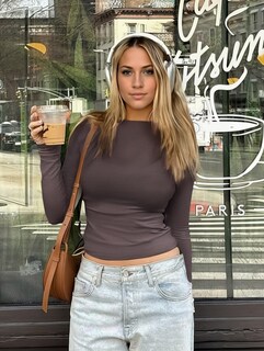 Foto 4 | Foto 4 | Camisa De Manga Larga Abonlen Para Mujer Cuello Redondo Café Oscuro - Venta Internacional.