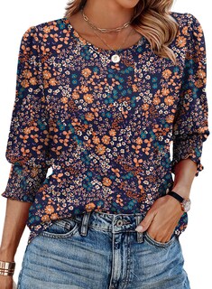 Foto 1 | Foto 1 | Camiseta Xieerduo De Talla Grande Para Mujer Con Estampado Floral De Manga 3/4 - Venta Internacional.