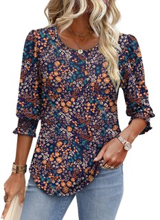 Foto 2 | Foto 2 | Camiseta Xieerduo De Talla Grande Para Mujer Con Estampado Floral De Manga 3/4 - Venta Internacional.
