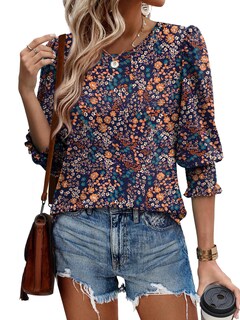 Foto 3 | Foto 3 | Camiseta Xieerduo De Talla Grande Para Mujer Con Estampado Floral De Manga 3/4 - Venta Internacional.