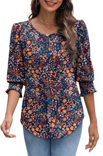 Foto 4 | Foto 4 | Camiseta Xieerduo De Talla Grande Para Mujer Con Estampado Floral De Manga 3/4 - Venta Internacional.
