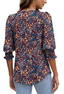 Foto 5 | Foto 5 | Camiseta Xieerduo De Talla Grande Para Mujer Con Estampado Floral De Manga 3/4 - Venta Internacional.