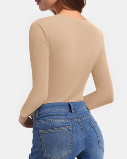 Foto 3 | Foto 3 | Camisa De Manga Larga Clozoz Para Mujer Camiseta Básica Ajustada Con Cuello En V - Venta Internacional.