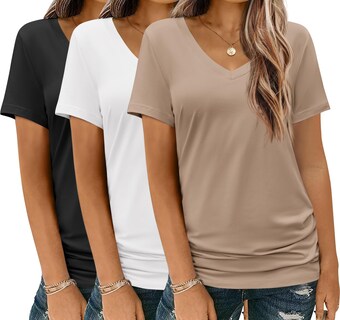 Foto 1 | Foto 1 | Camisetas Hotouch De Verano De Manga Corta Para Mujer Paquete De 3 Cuello En V - Venta Internacional.